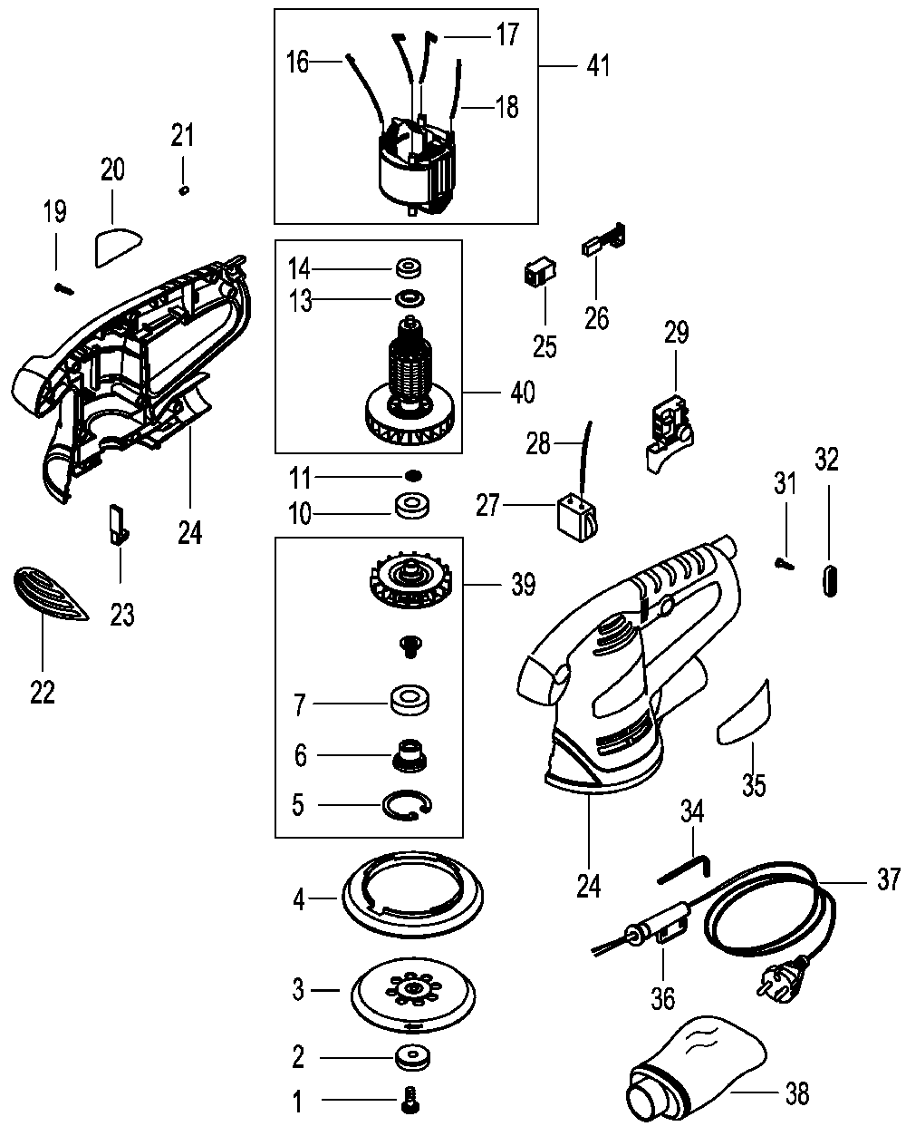Exploded Diagram A Diagram and Parts List for SP4000ROS Type 1 Black and Decker Orbital or Palm Sander